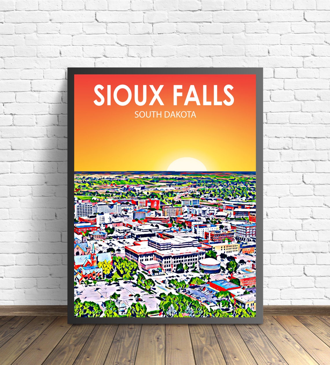 Sioux Falls South Dakota Sunset Skyline Downtown Sketch Poster