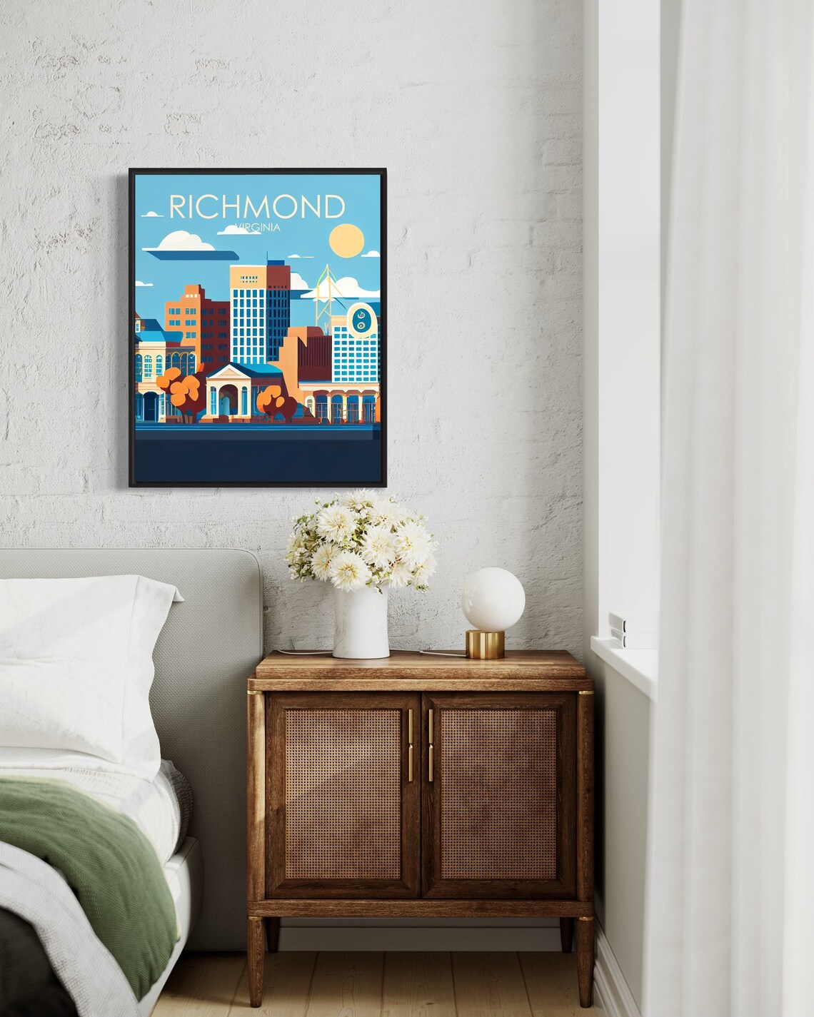 Richmond Virginia Downtown Skyline Golden Sun Retro Art Poster - Image 3