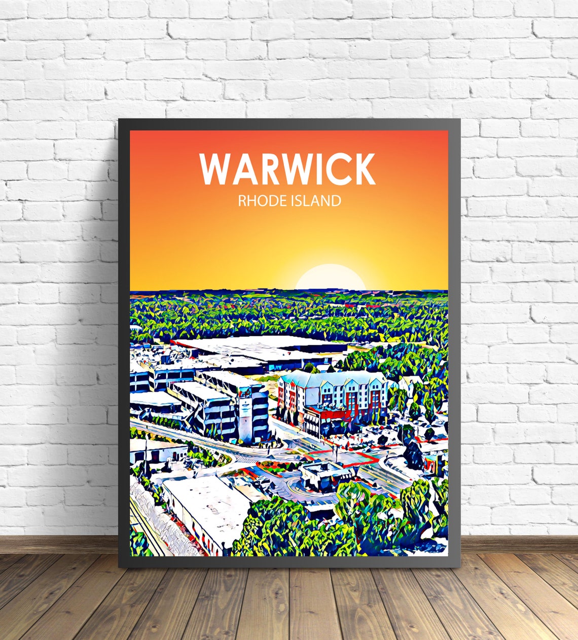 Warwick Rhode Island Sunset Highway Skyline Painted Artwork Poster
