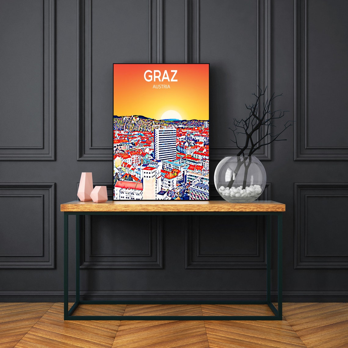 Graz Austria Old Town Sunset Rooftops Cityscape Scene Poster - Image 3
