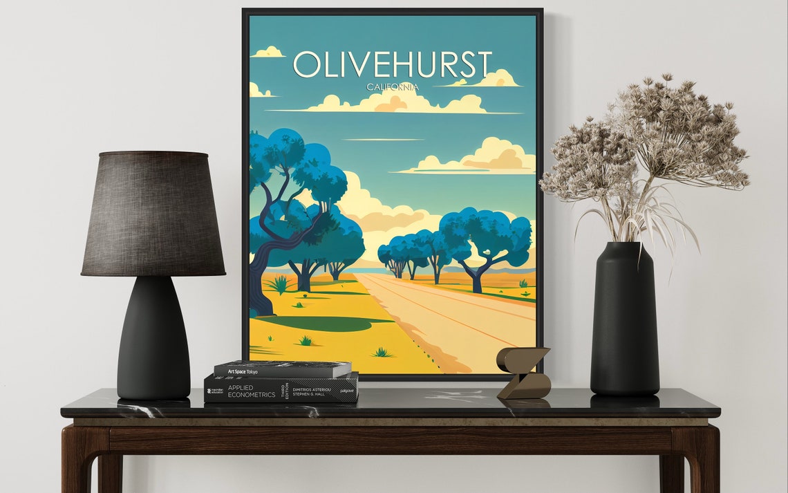 Olivehurst California Country Road Tree Lined Cloudy Sky Poster - Image 3
