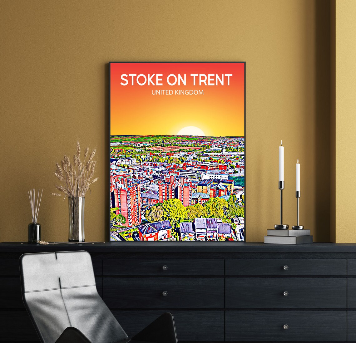 Stoke On Trent Sunset Cityscape Red Brick Modern Skyline Art Poster - Image 2