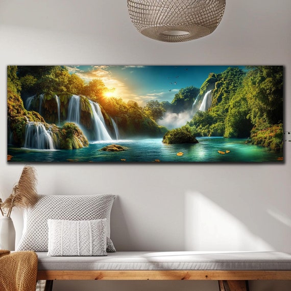 Waterfall Paradise Tempered Glass Wall Art Large Glass Wall Art Landscape Wall Art Waterfall Wall Art Glass Printing Panoramic Wall Art
