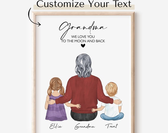 Personalized Mothers Day Gift For Grandma Personalized Gigi Nana Mimi Birthday Gift From Grandkids Custom Family Portrait Nanna Wall Art