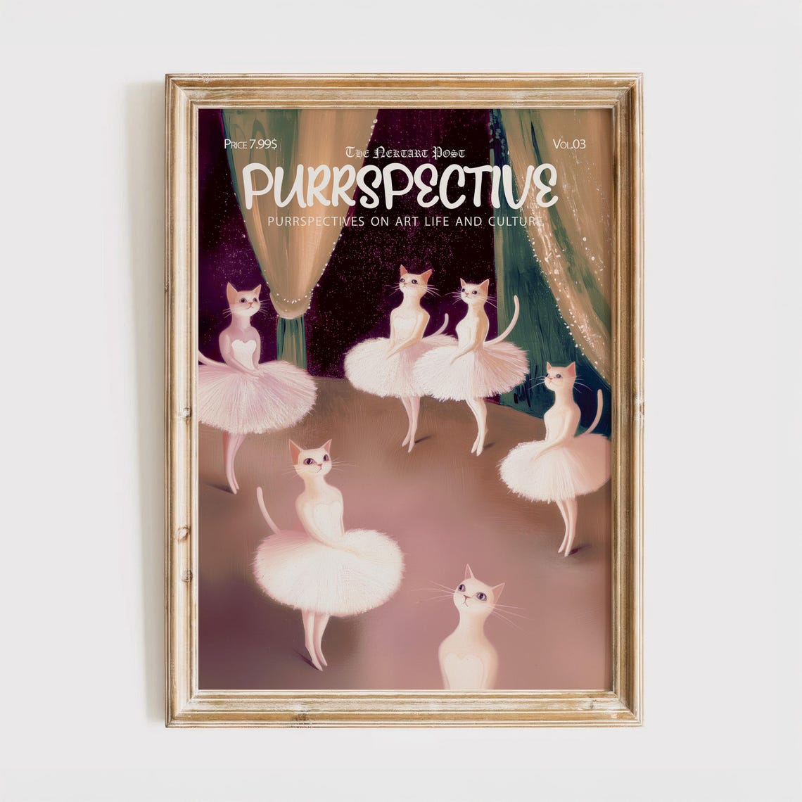 Purrspective Ballerina Cats Pink Tutu Dancing Ballet Art Poster