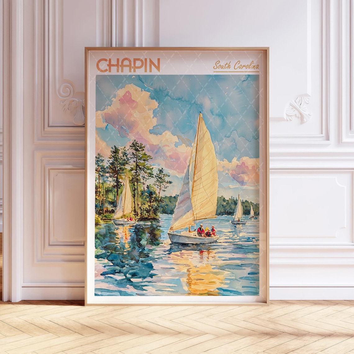 Chapin South Carolina Watercolor Sailboats Lake Scenic Travel Poster