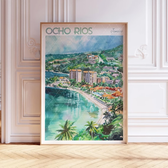 Ocho Rios Watercolor Art Print Jamaica South Africa Travel Poster World Cities Wall Pastel Colors