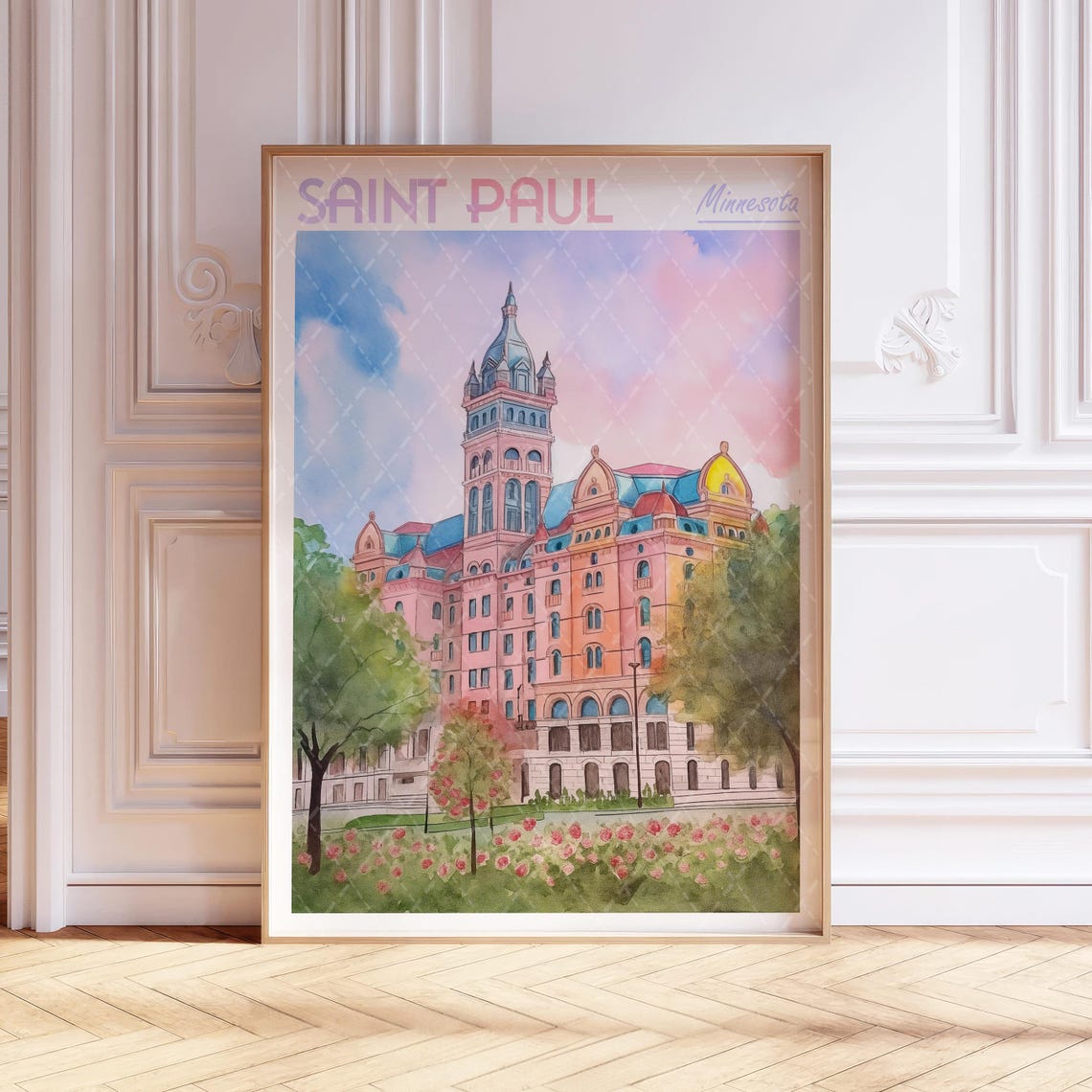 Saint Paul Minnesota Historic Landmark Watercolor Travel Poster
