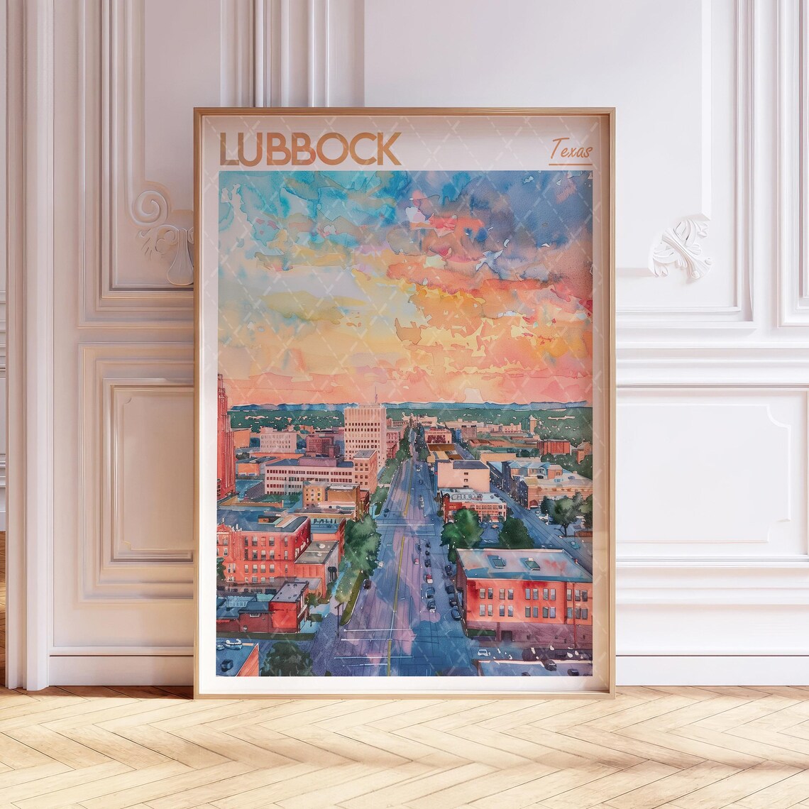 Lubbock Watercolor Art Print, Texas Travel Poster