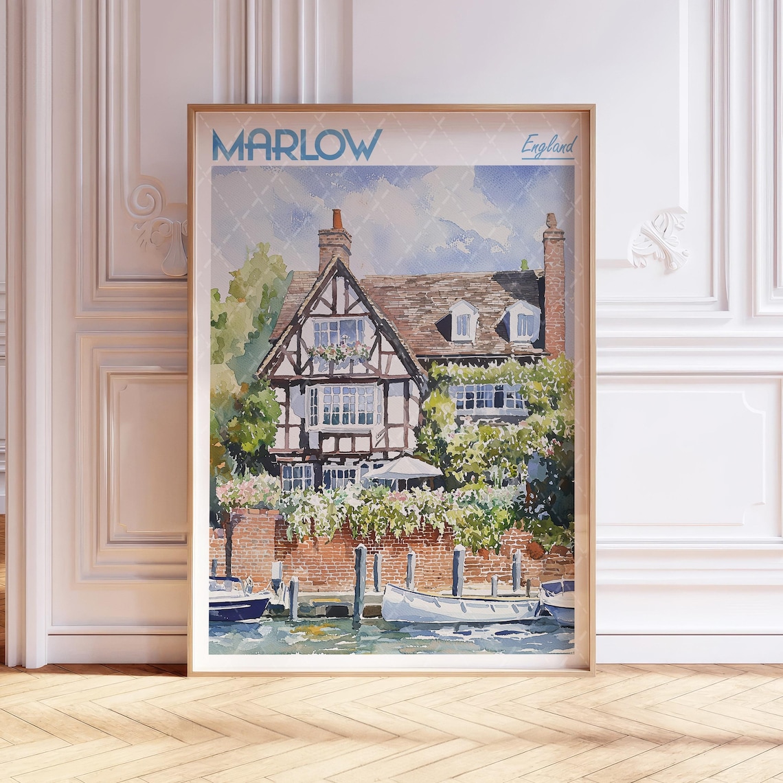 Marlow England Watercolor Tudor Riverside House Travel Art Print