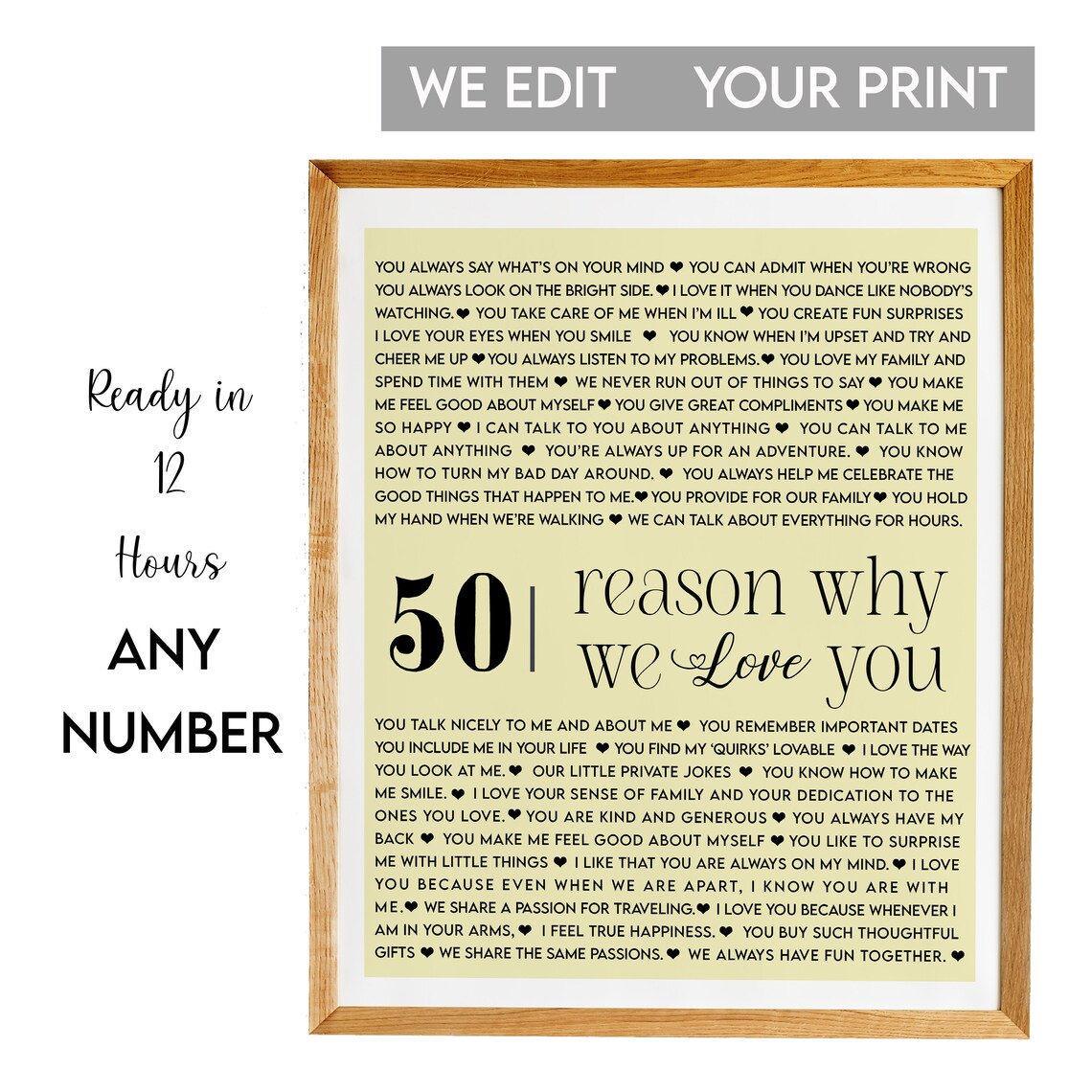 50 Reasons Why We Love You Cream 50th Birthday Milestone Gift Poster
