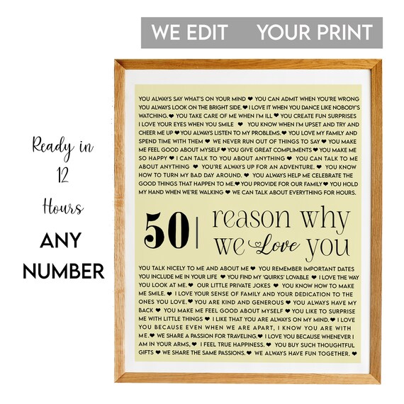 50 Reasons Why We Love You Cream 50th Birthday Milestone Gift Poster
