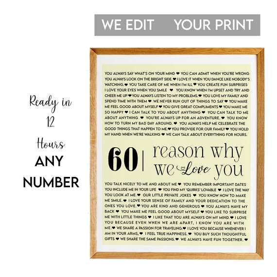 60 Reasons Why We Love You Cream 60th Birthday Milestone Gift Poster