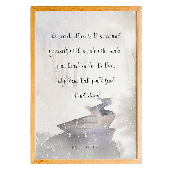 Mad Hatter Secret Alice Wonderland Watercolor Script Quote Poster