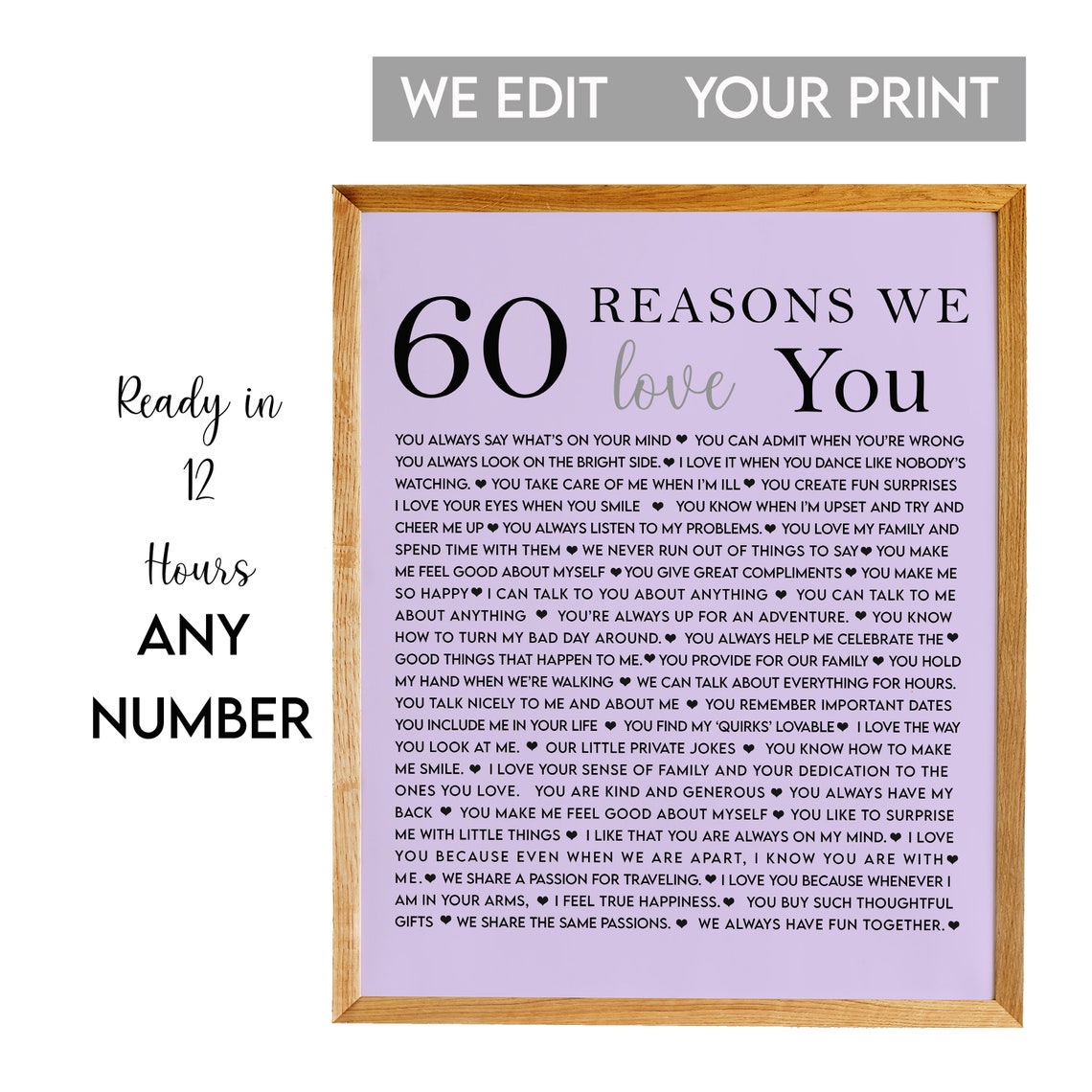 60 Reasons Why We Love You Lavender 60th Birthday Milestone Poster