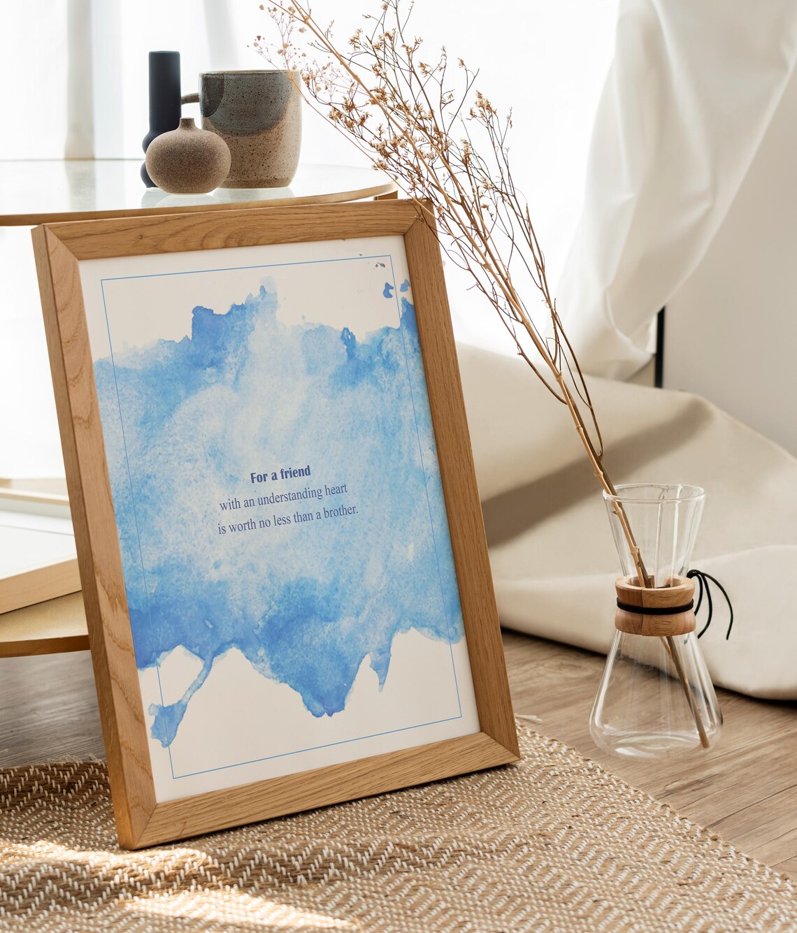Homer Iliad Classic Friendship Quote Blue Watercolor Art Poster - Image 2