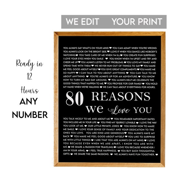 80 Reasons I Love You 80 Things I Love About You Boyfriends 80th Boyfriends 80th Wifes 80th 80th Birthday Eighty Birthday