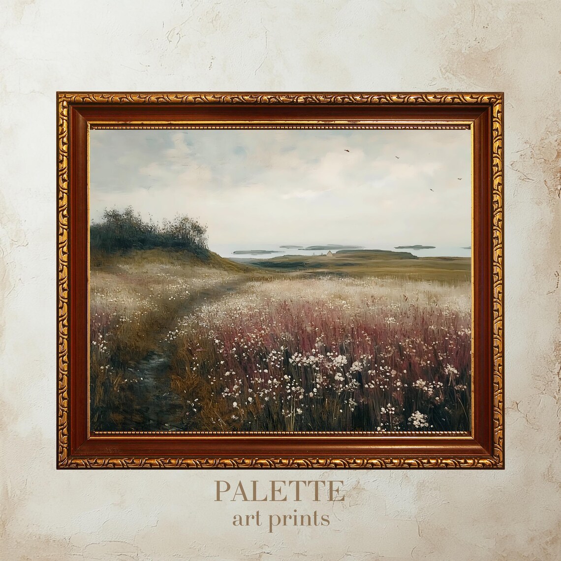 Coastal Wildflower Meadow Overlooking Sea and Islands Wall Art