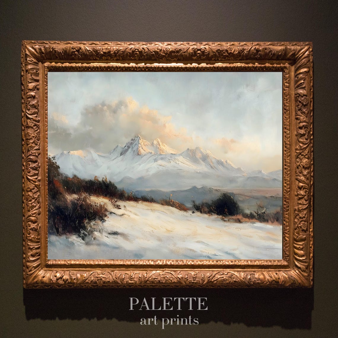 Snowy Alpine Mountains At Dawn Soft Pink Morning Light Poster - Image 3