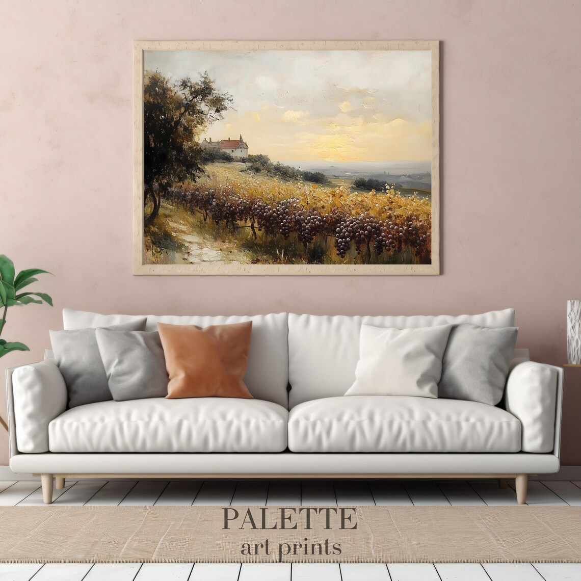 Golden Hour Vineyard Farmhouse Warm Harvest Landscape Painting Poster - Image 2