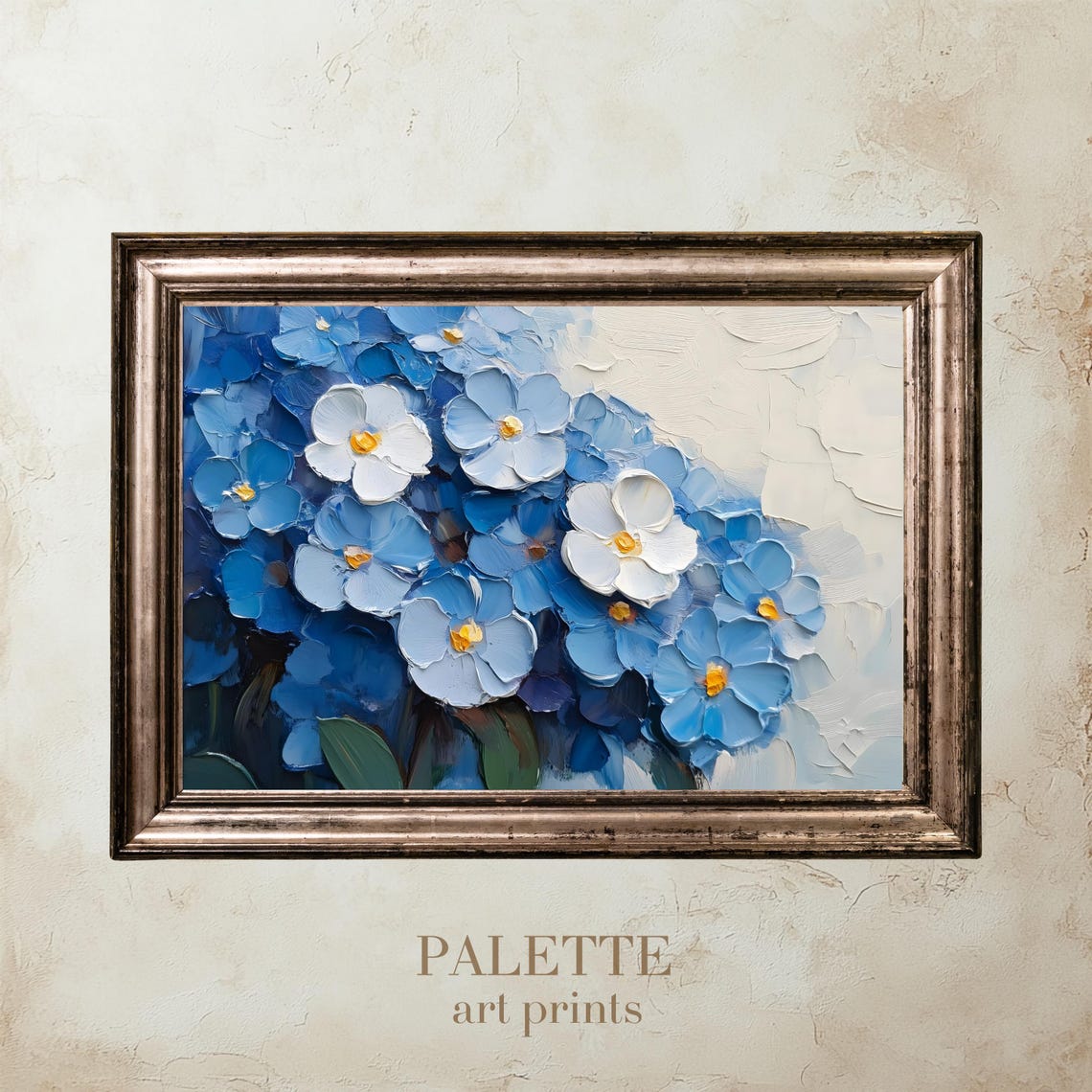 Blue Hydrangea Impasto Oil Painting Textured Floral Wall Decor Poster