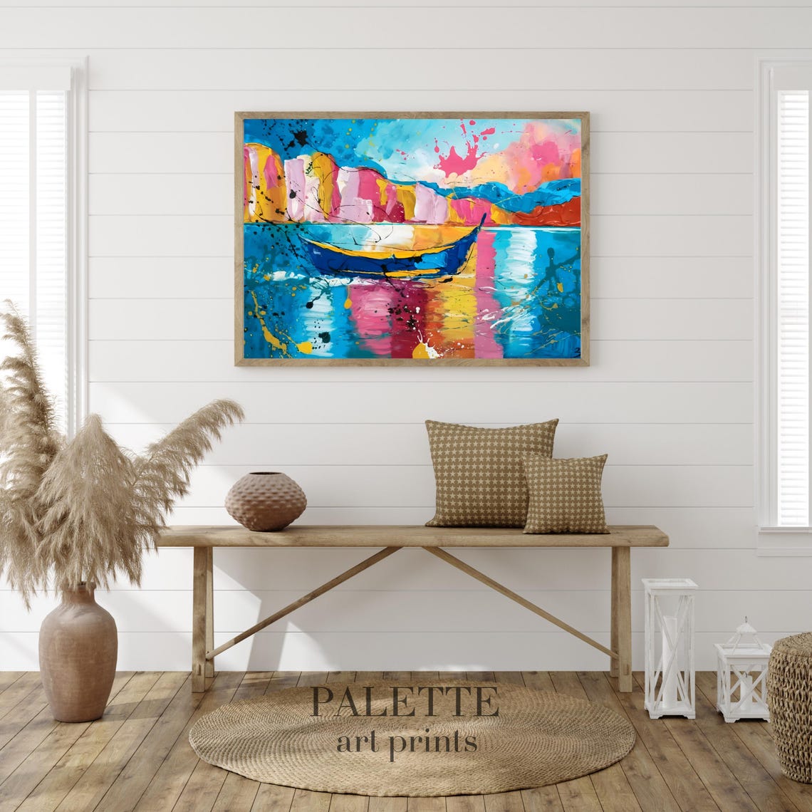 Colorful Sailboat On A Shimmering Abstract Seascape Art Poster - Image 2