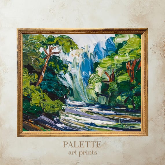 Tropical Waterfall Oil Painting Jungle Landscape Nature Art Greenery Wall Decor Exotic Rainforest For Home And Office Txt004