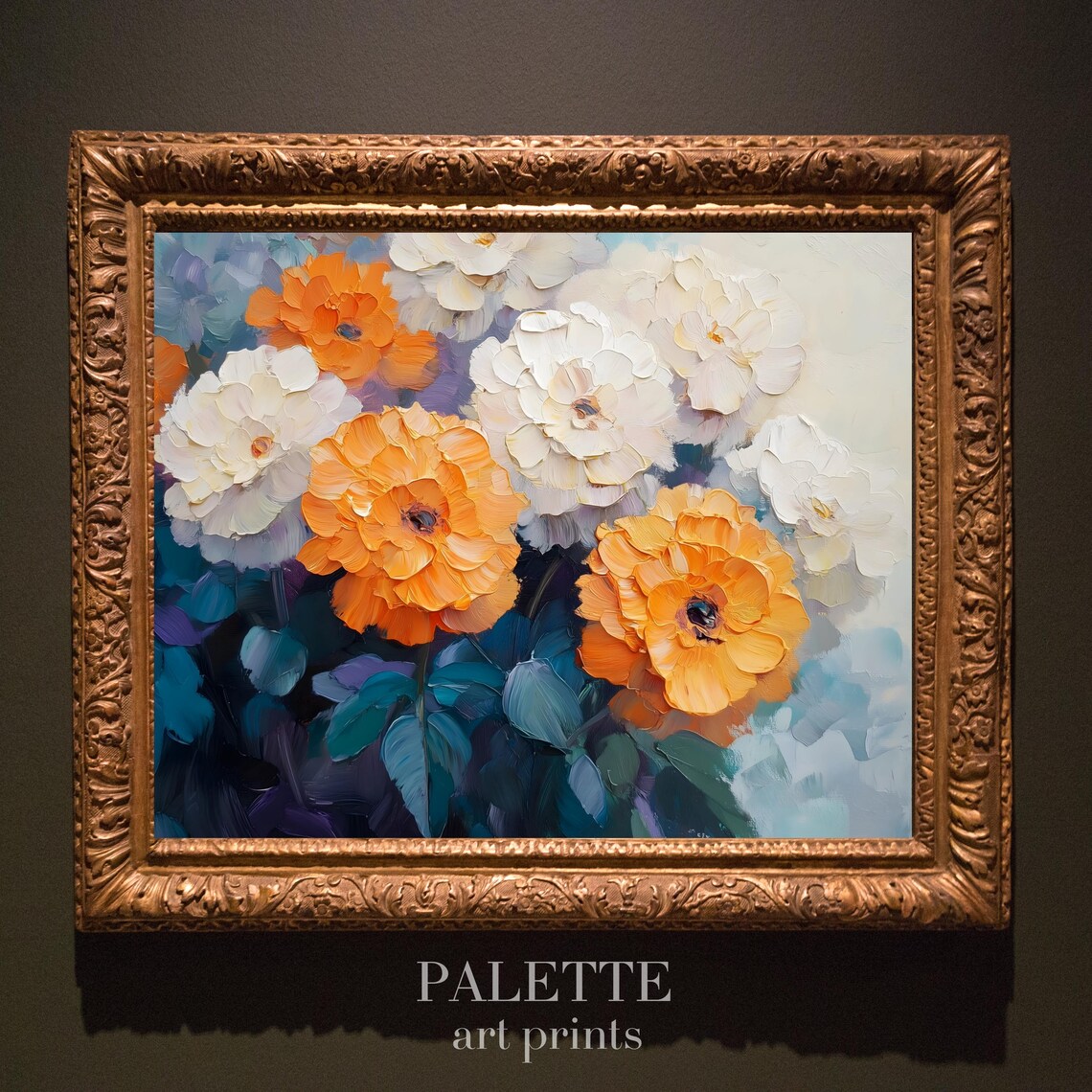Orange and White Blooms Impasto Oil Vibrant Flower Painting Poster - Image 3