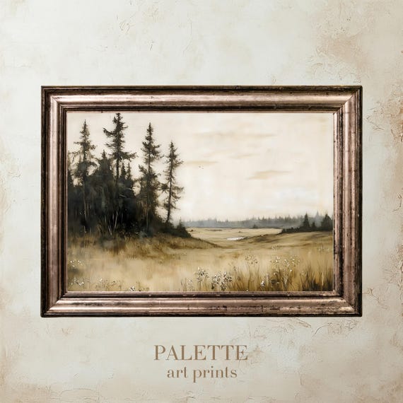 Minimalistic Pine Tree Forest Simple Oil Painting Landscape Calm Nature Wall Art Print For Minimalist Decor Lovers Lnd022