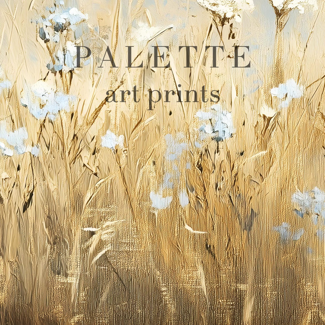 White Wildflowers Wheat Field Blue Sky Painting Summer Wall Poster - Image 2