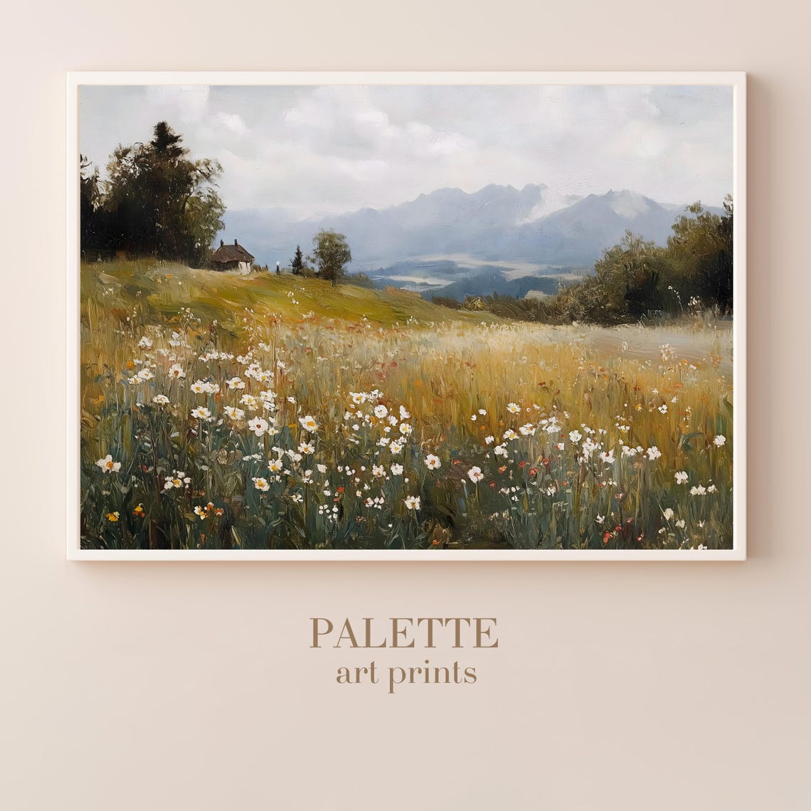Mountain Meadow With Rustic Cottage And Wildflowers Alpine Poster