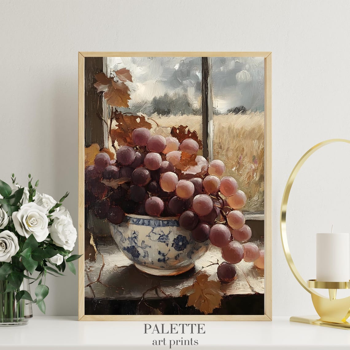 Grape Bowl Porcelain Window Sill Harvest Vintage Still Life Print - Image 3