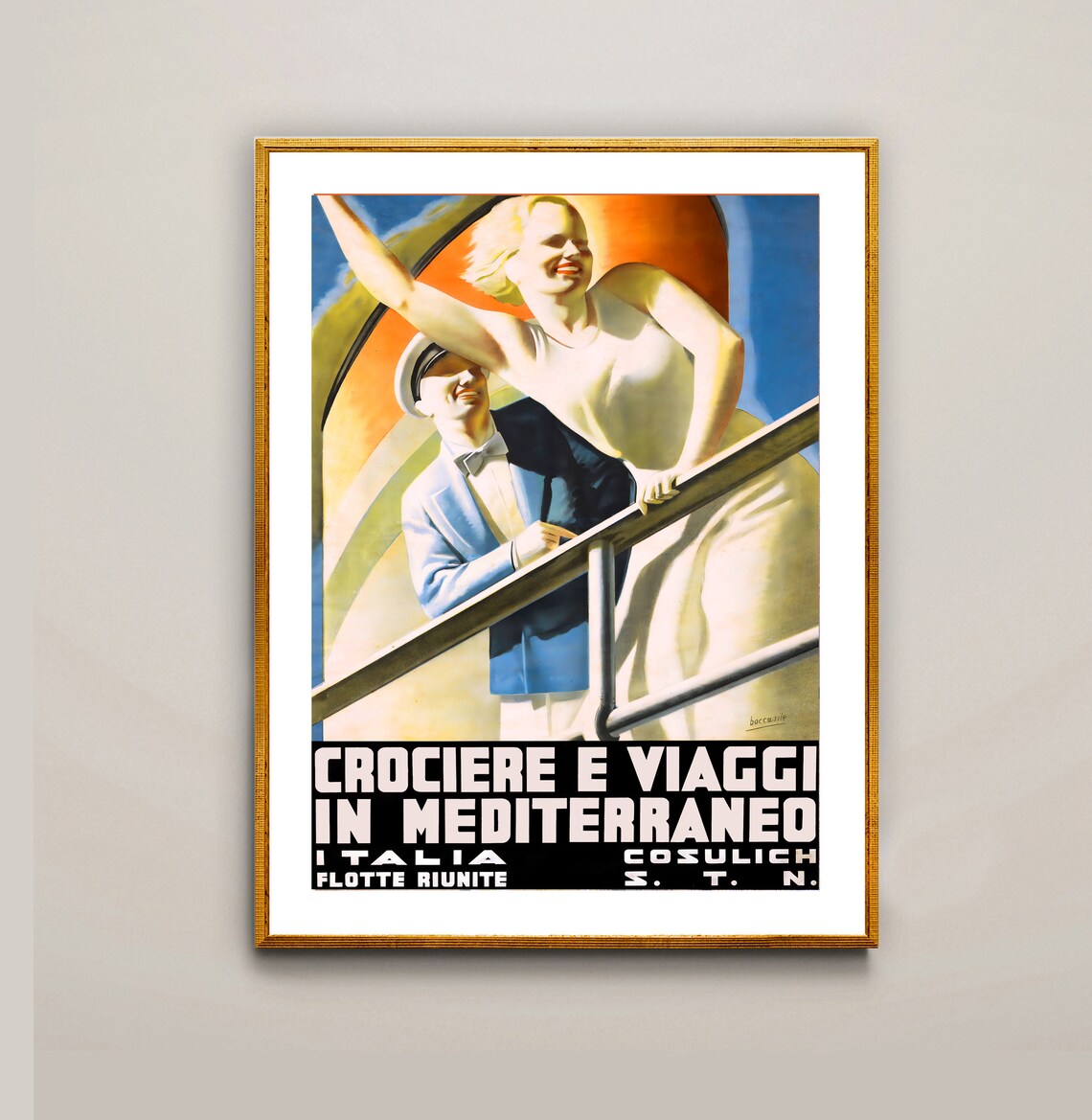 Cosulich Italia Mediterranean Cruise Couple Vintage Ship Poster - Image 2