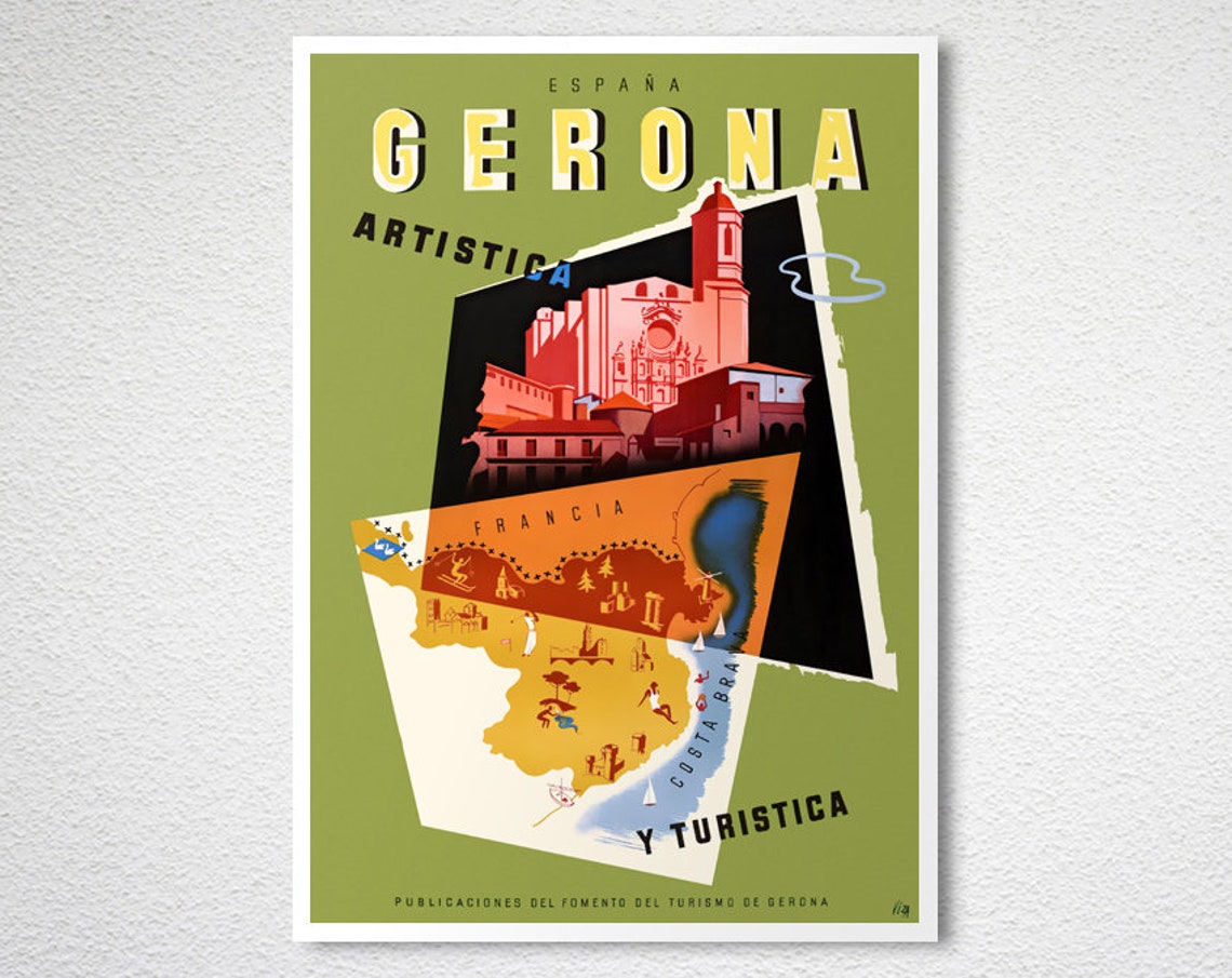 Gerona Spain Costa Brava Artistic Touristic Vintage Travel Poster - Image 2