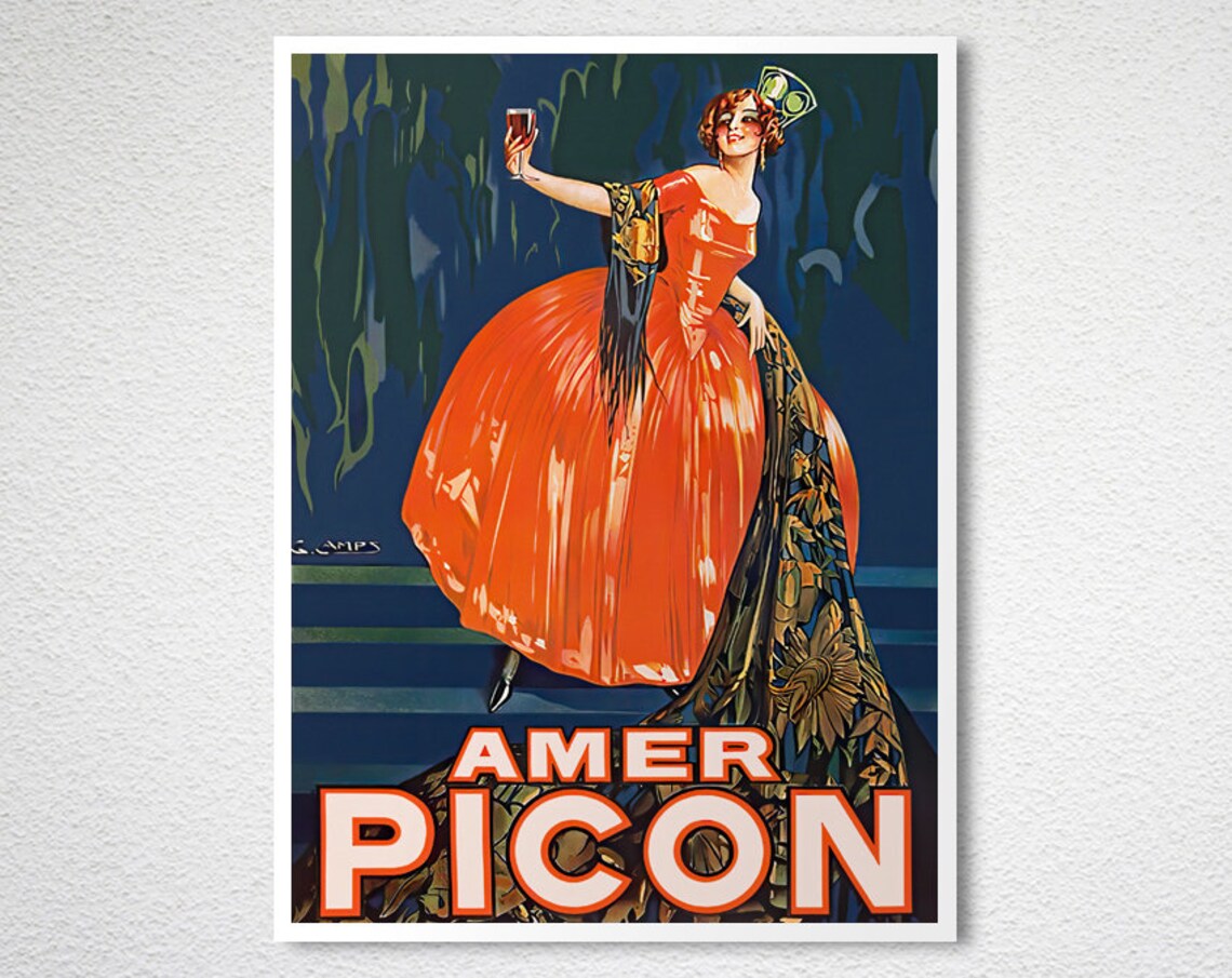 Amer Picon Lady Red Gown Classic Vintage French Advertising Poster - Image 2