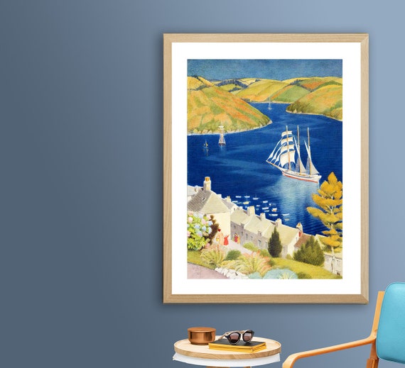 Cornwall England Vintage Travel Poster Visit Cornwall Gift Idea Wall Decor