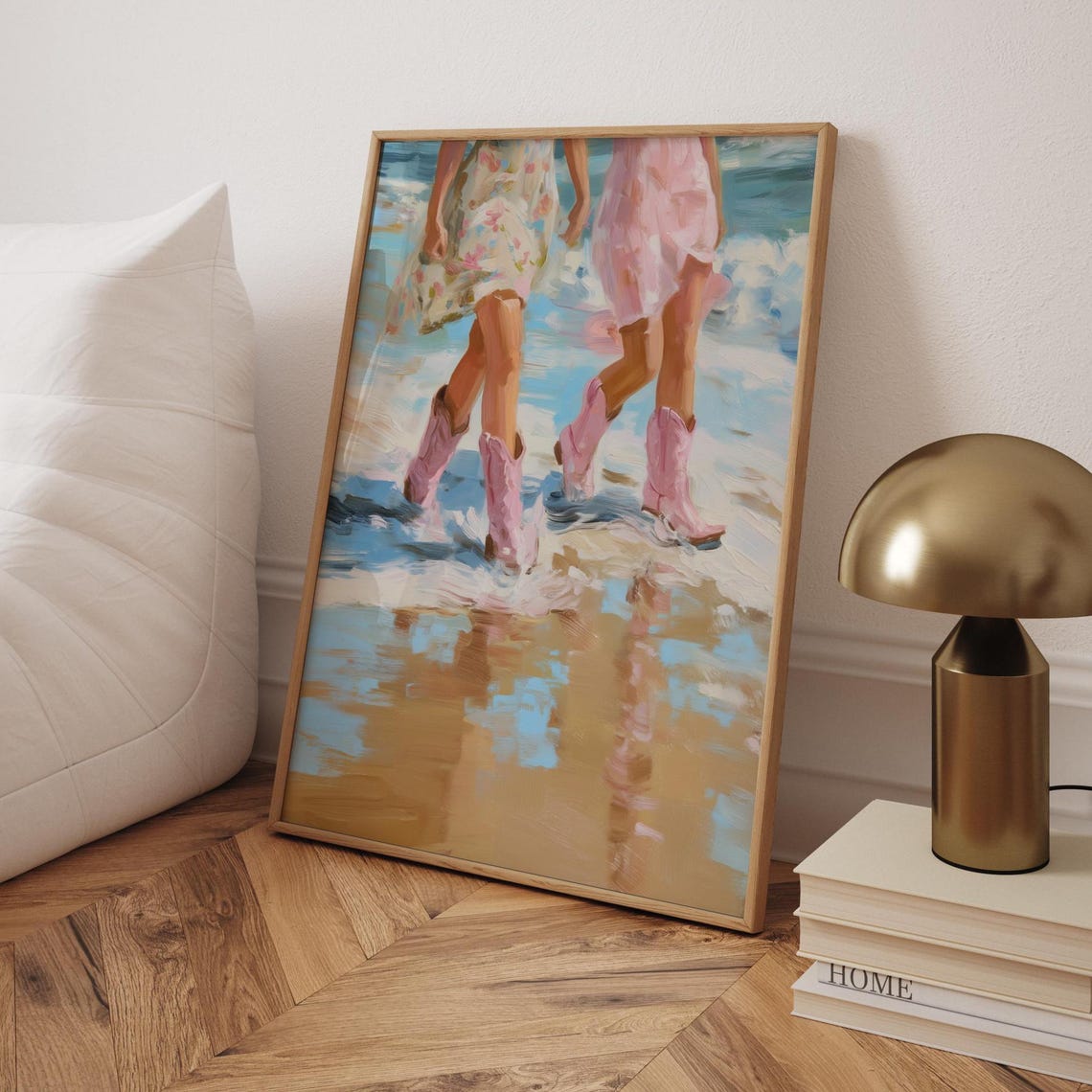 Pink Cowboy Boots Surf Beach Best Friends Coastal Cowgirl Art Poster