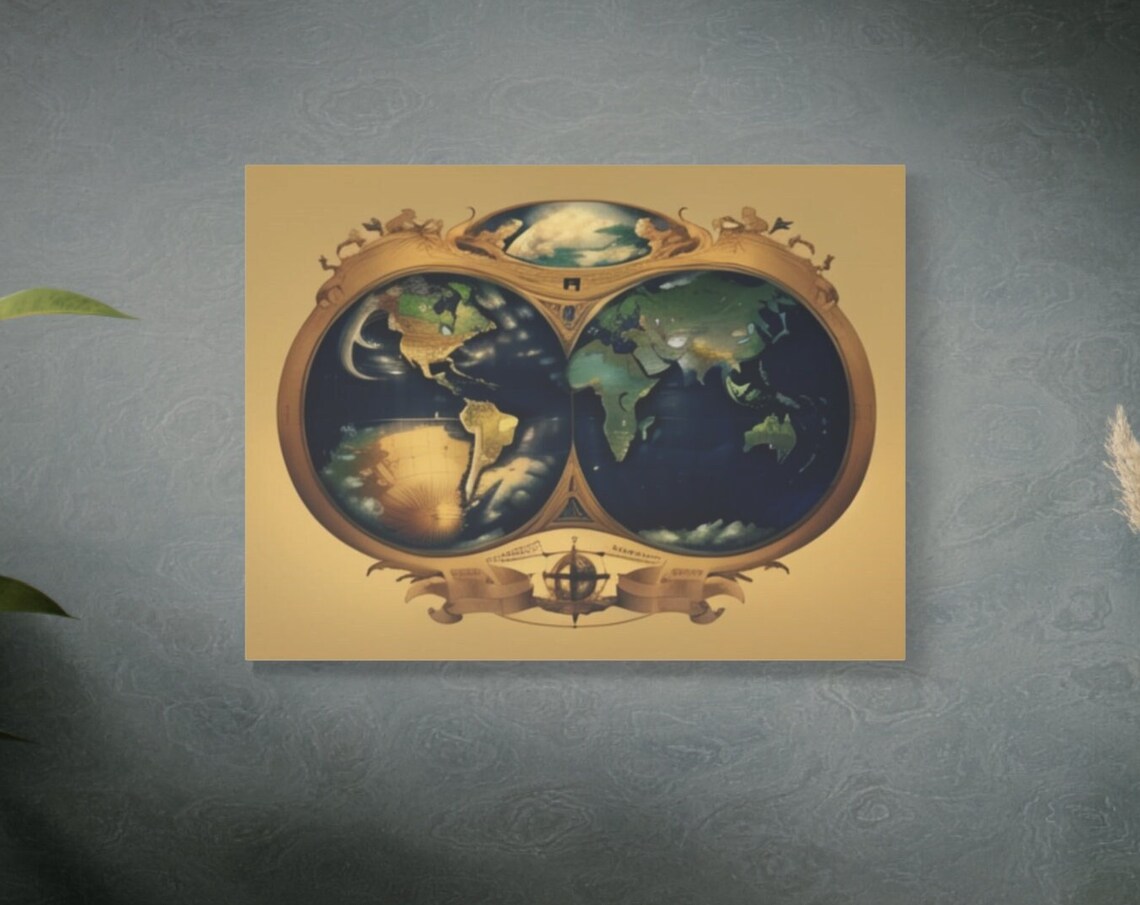 Ornate Gold Vintage World Map Compass Antique Style Wall Art Poster - Image 4