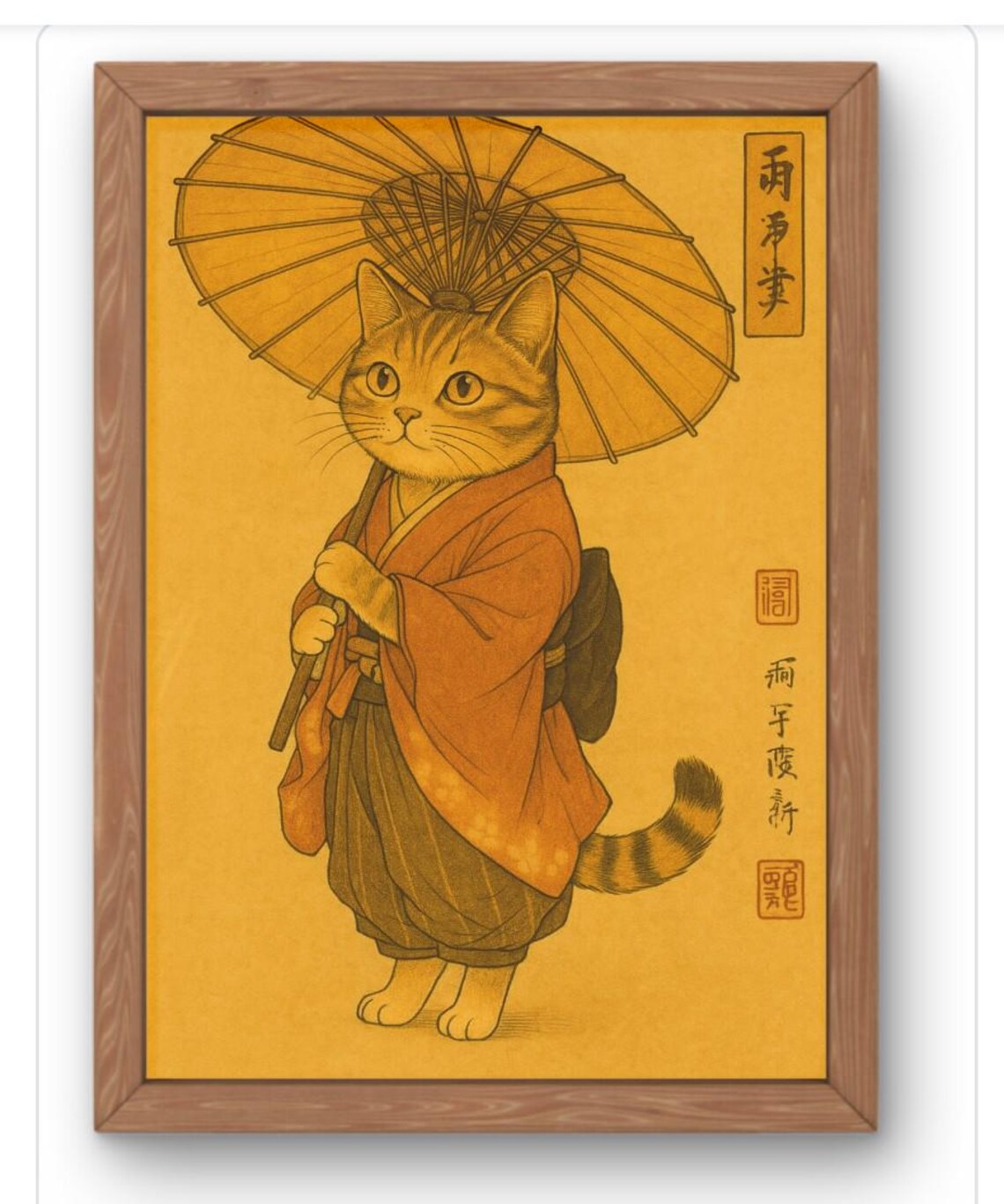 Tabby Cat In Kimono With Umbrella Ukiyoe Japanese Art Poster