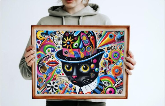 Dada Cat Face On Canvas Wall Art Home Decor Design Interior Birthday Gift Abstract