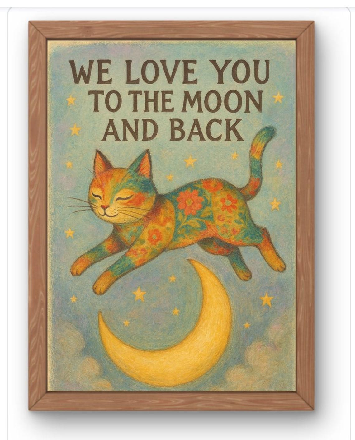 We Love You to the Moon and Back Cat Nursery Quote Wall Print