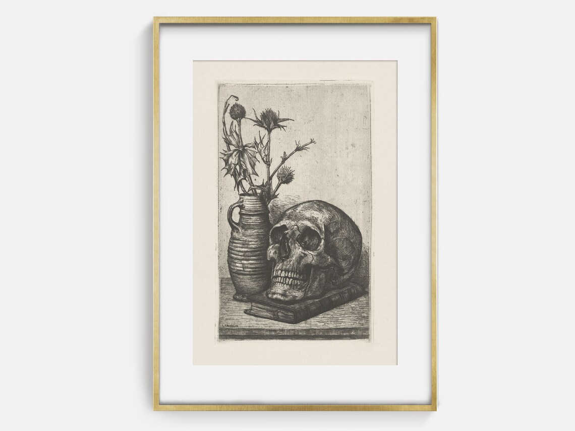 Gothic Skull Still Life Sketch, Wall Art Print - Image 2