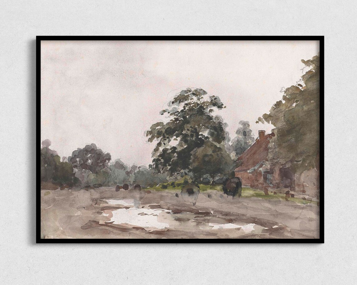 Vintage Landscape Painting, Antique Landscape Art