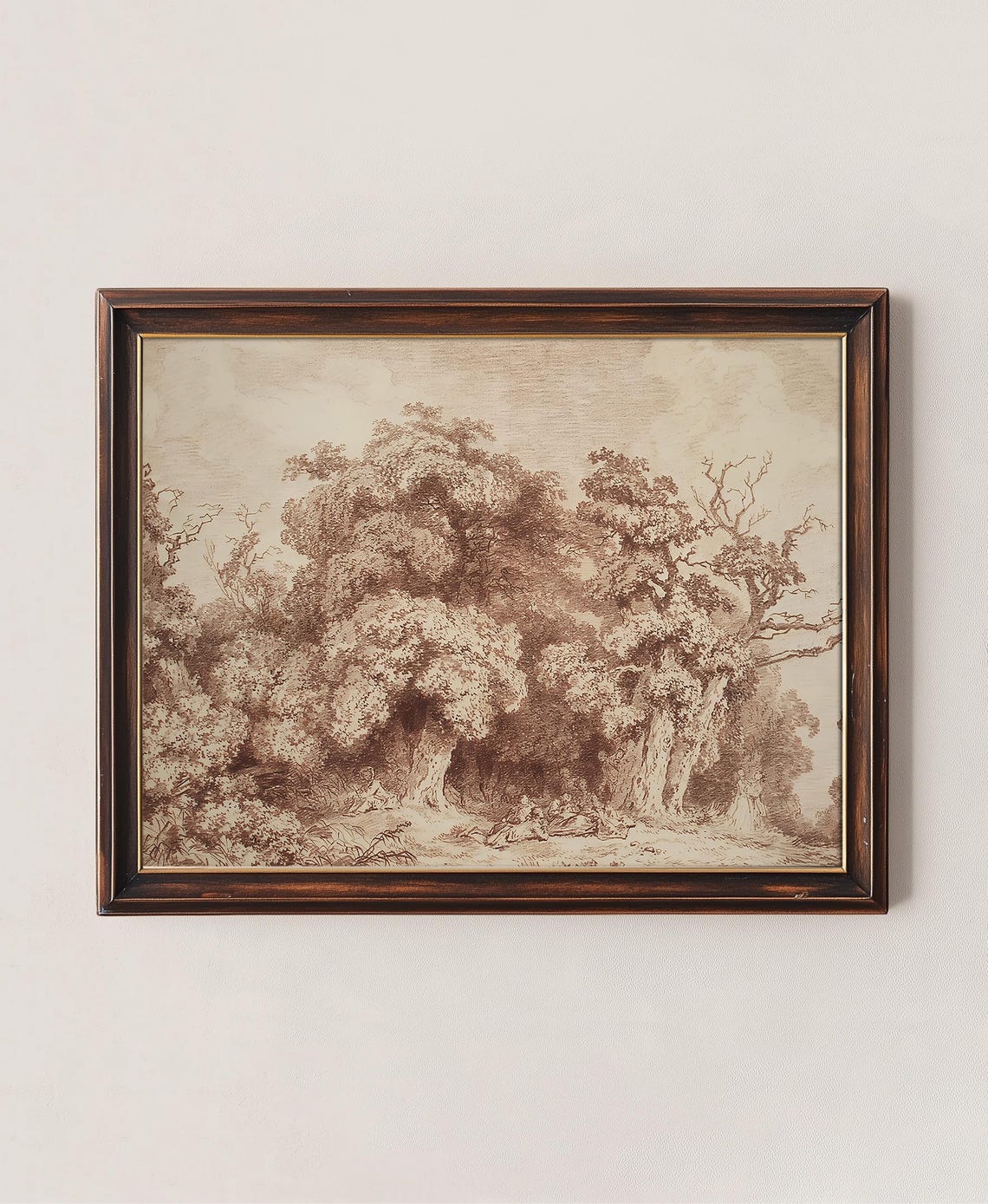 Sepia Forest Trees Drawing Large Old Trees Antique Nature Wall Art