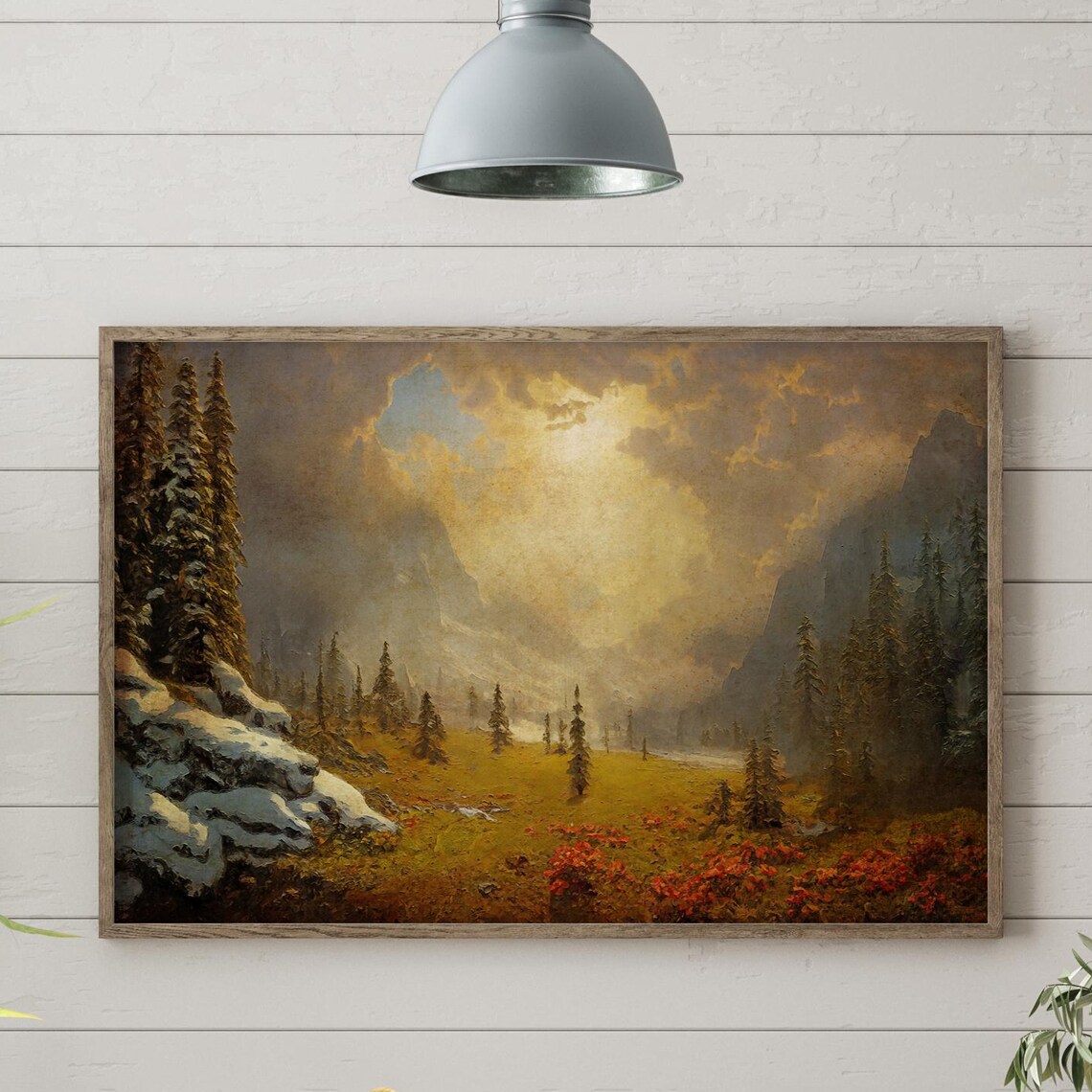 Golden Light Mountain Valley Vintage Landscape Oil Painting Poster