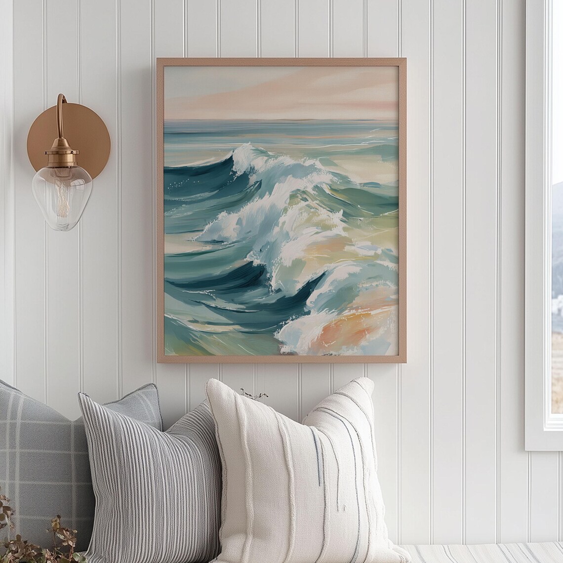 Abstract Coastal Seascape Art Print, Teal Ocean Waves