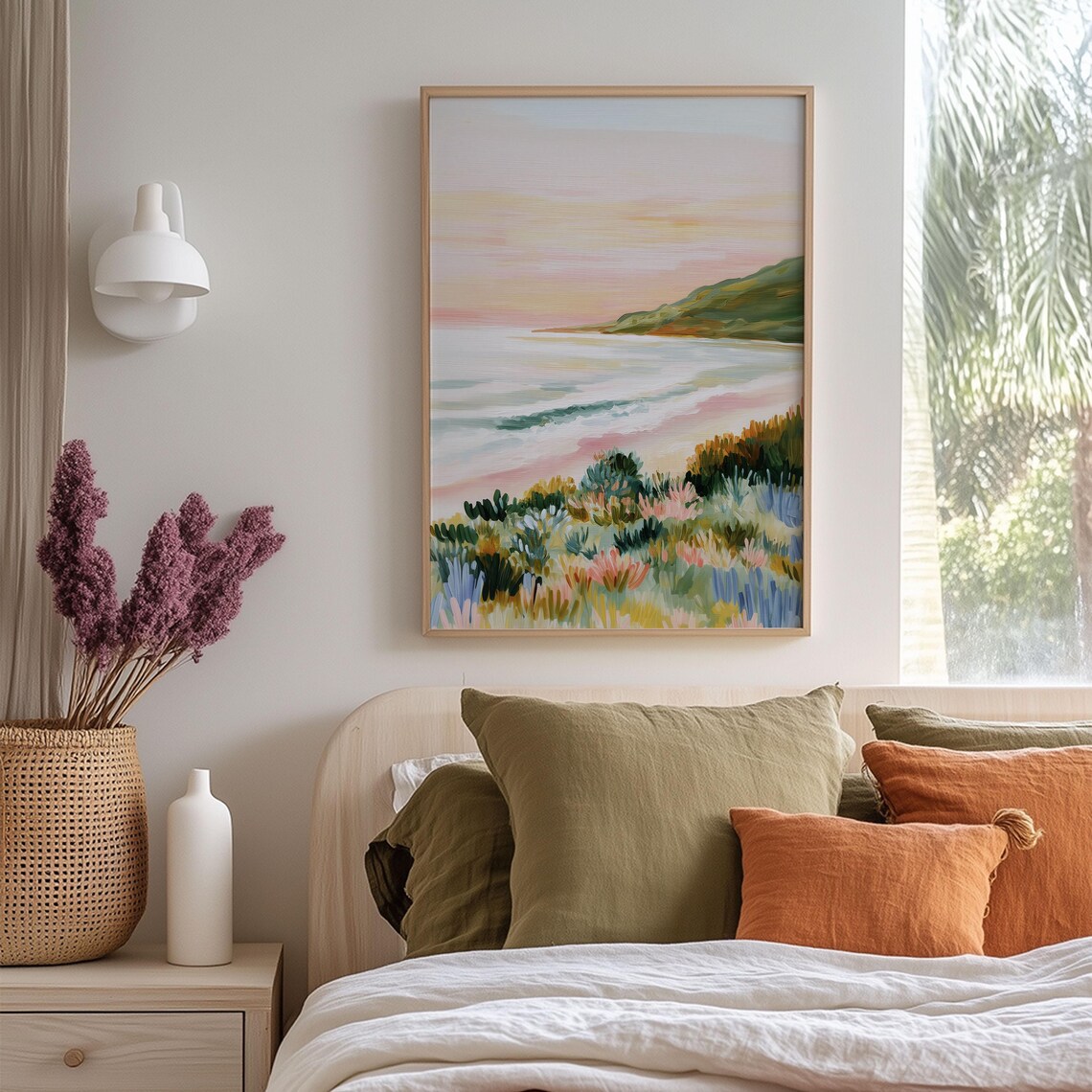 Pastel Coastal Seascape Wildflowers Peaceful Ocean Landscape Art Poster