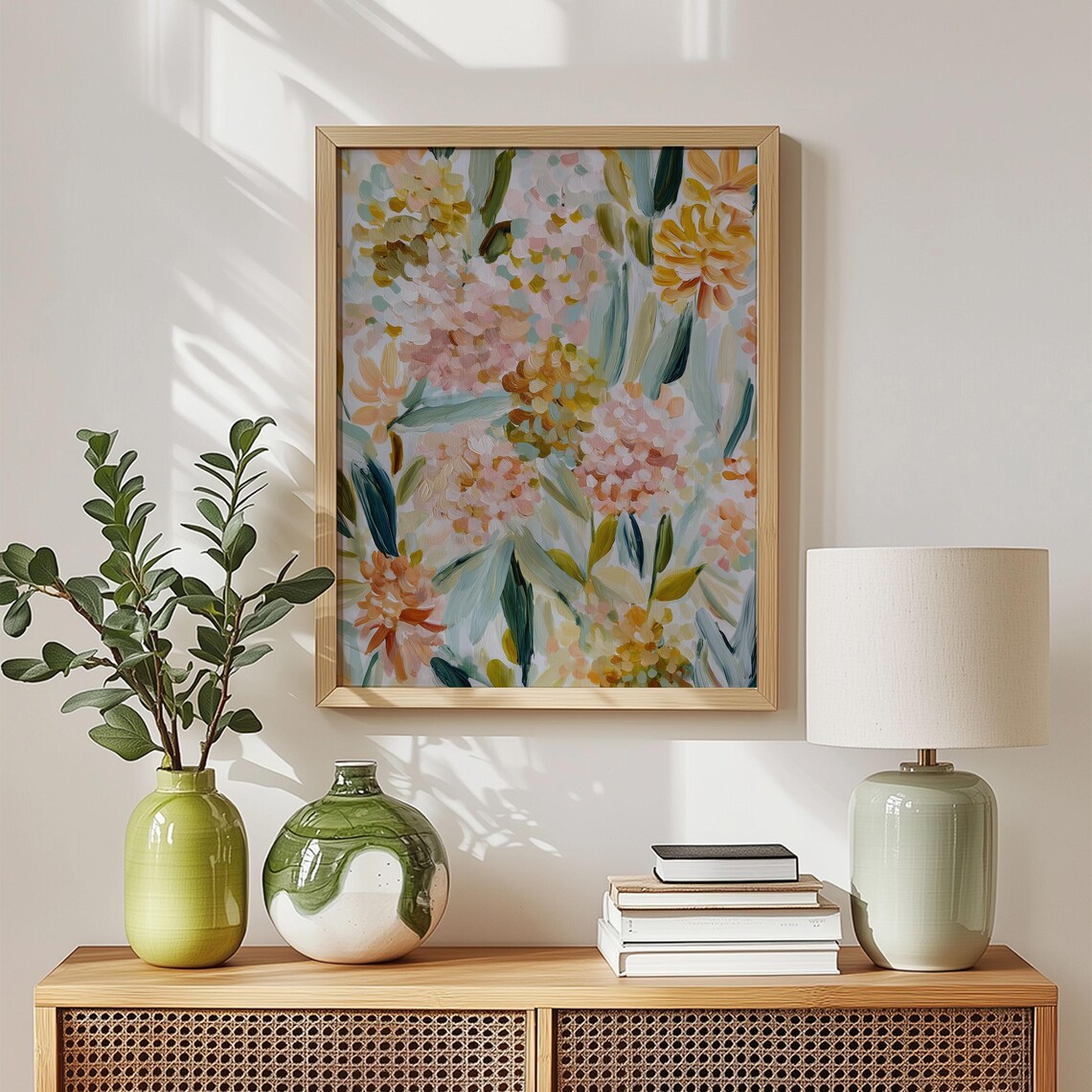 Hydrangea Abstract Floral Art Print Warm Pastel Botanical