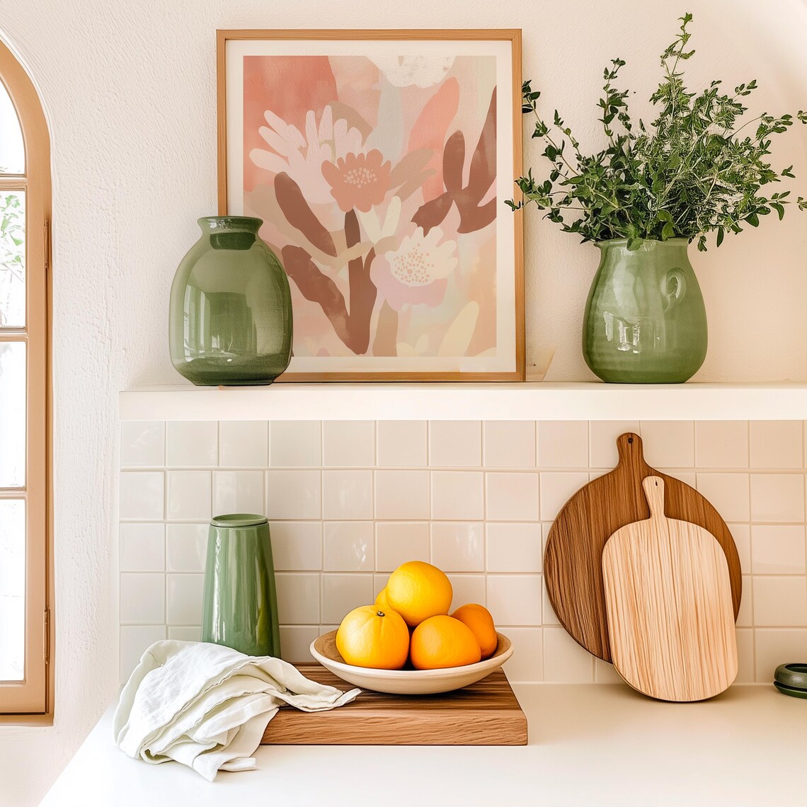 Blush Cream and Terracotta Abstract Floral Art Painting Poster - Image 2