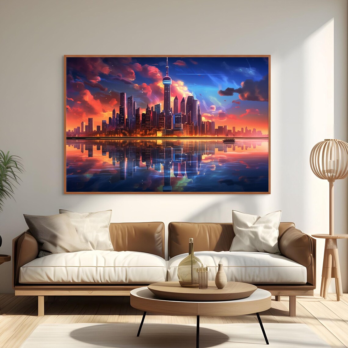 Shanghai Skyline Sunset Oriental Pearl Tower Reflection City Poster